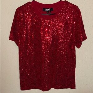 DKNY Red Short-Sleeve Sequin Tee